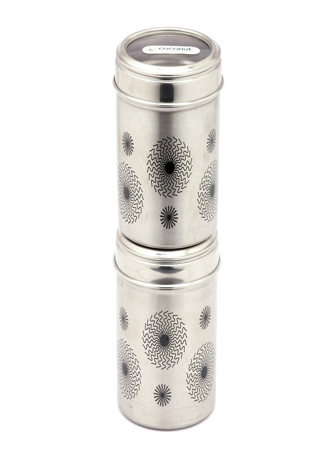 كوكونات علبة جوز الهند من الفولاذ المقاوم للصدأ/ للتخزين/علبة عميقة/غطاء زجاجي شفاف - طقم من قطعتين (750 مل لكل منهما) - القطر 10 سم لكل منهما - Image 1